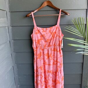 Social Standard Floral Smocked Back Midi Dress Pink Coral‎ NWT XL Tiered